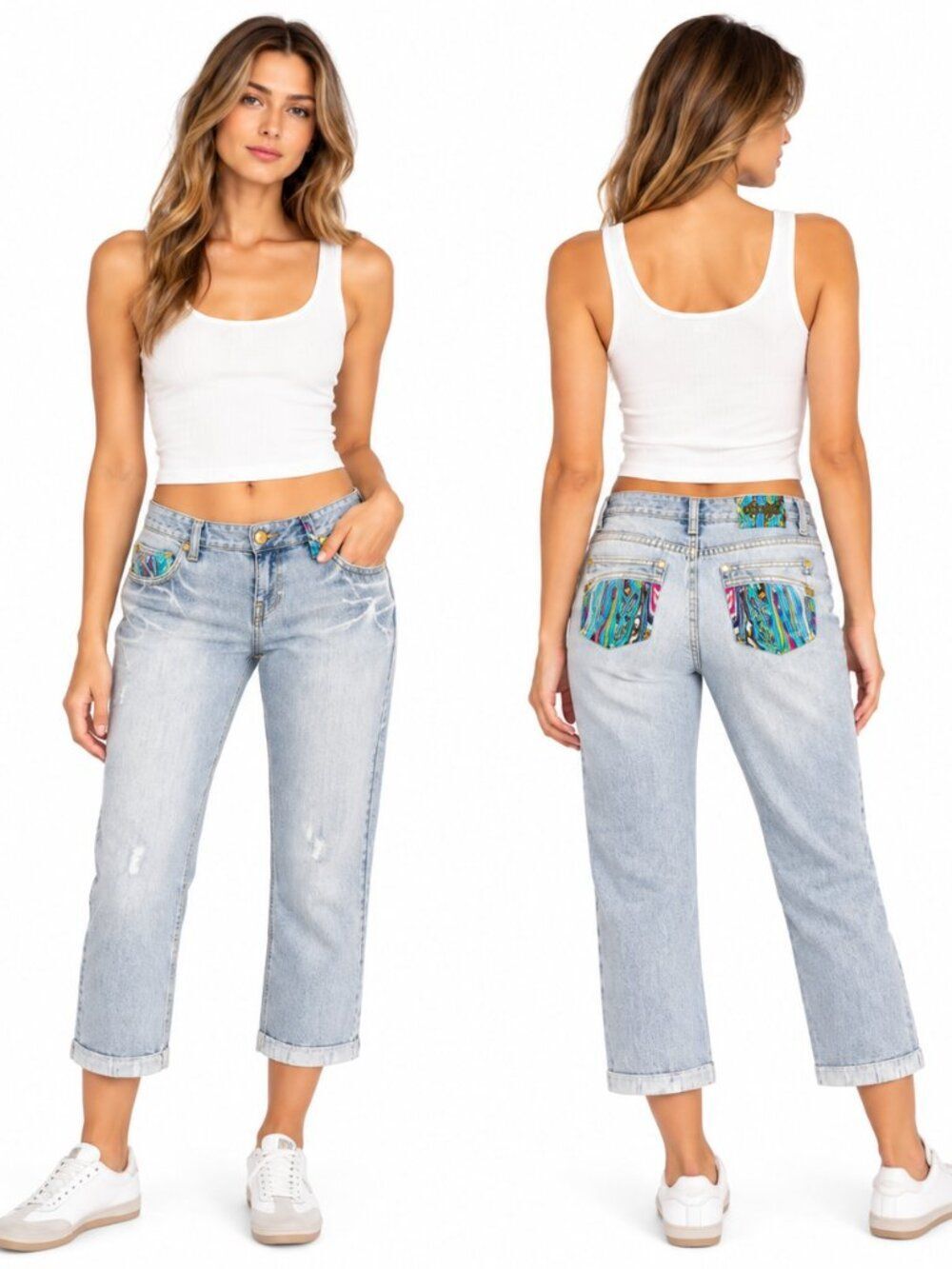 Coogi Womens Vintage Jeans 7/8 Light Wash Low Rise Cropped Embroidered Y2K Denim